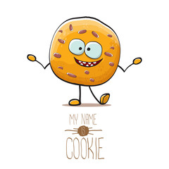 vector funny hand drawn homemade chocolate cookie character isolated on white background. My name is cookie concept illustration. funky food character or bakery label mascot