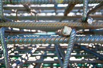 Close-up on reinforcing steel. Steel reinforcement close-up.