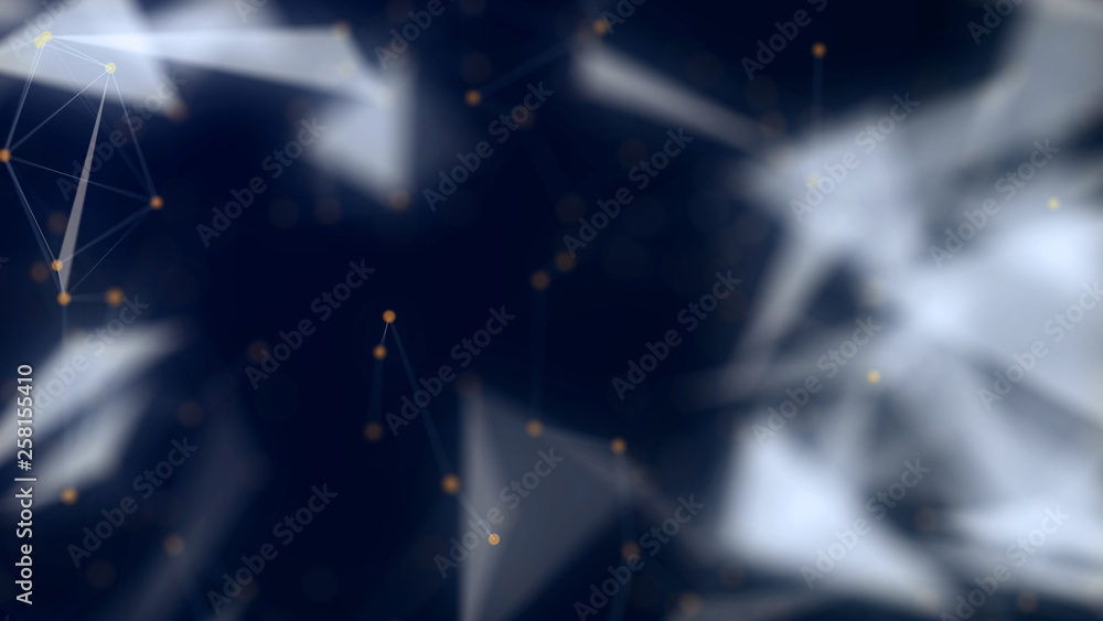 Poster shapes, dots and lines are connectied with shine on blurred forefront.