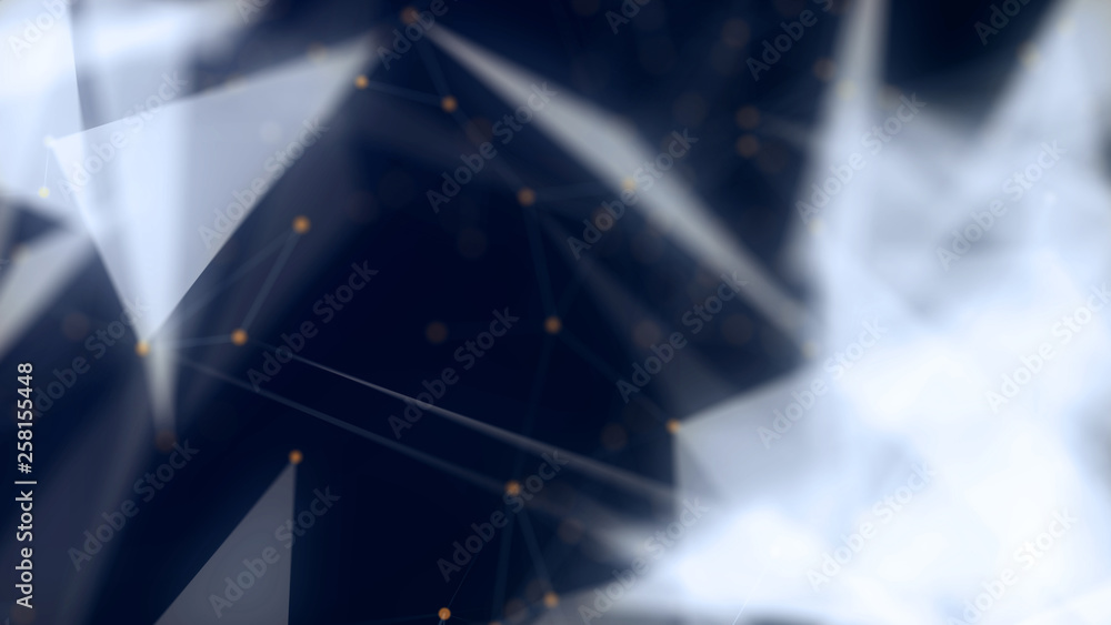 Poster shapes, dots and lines are connectied with shine on blurred forefront.