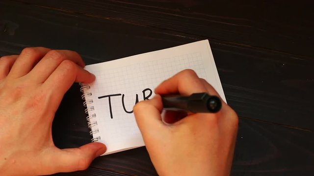 Turkey Hands write a word close-up