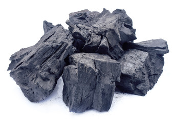 Natural wood charcoal, traditional charcoal or hard wood charcoal isolated on white background