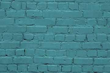 Texture of a turquoise brick wall. Green texture brick wall. Turquoise brick wall texture background. Blue stone background. 