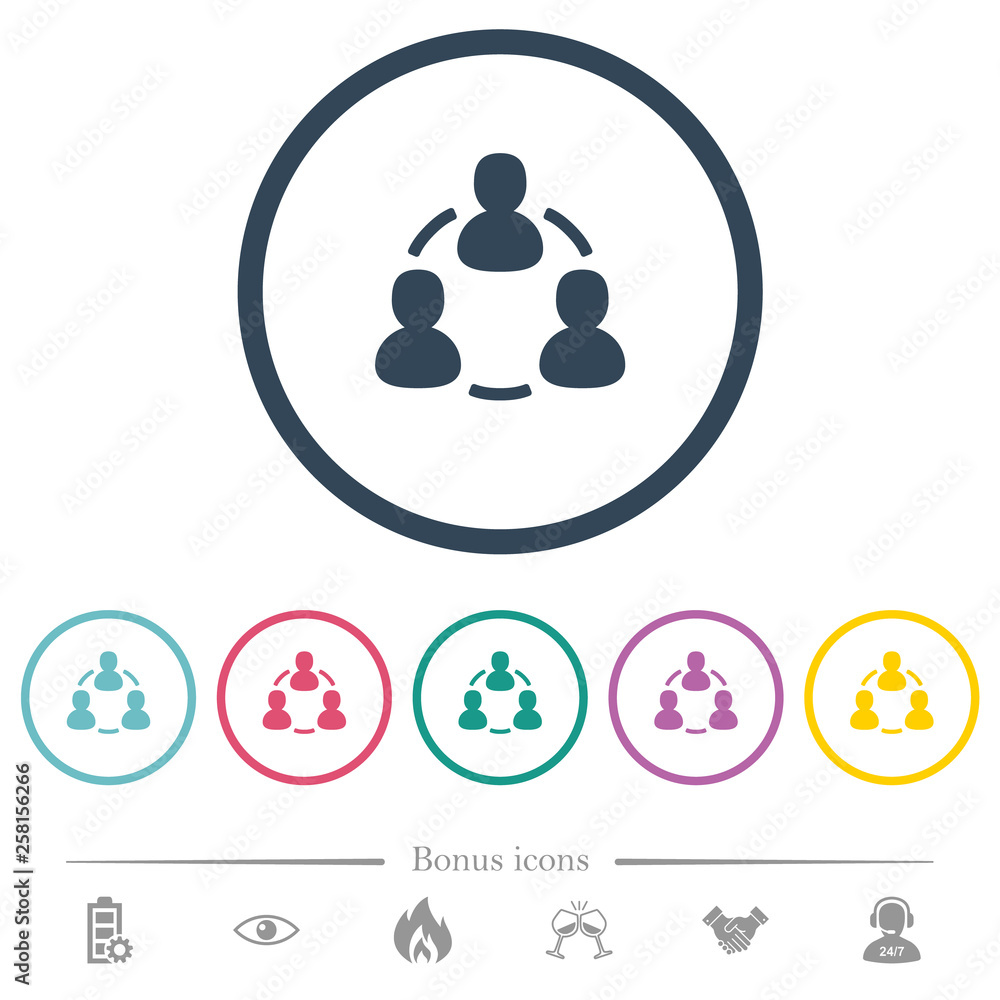 Poster online users flat color icons in round outlines