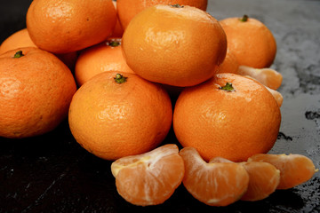 Group of mandarins  on black background
