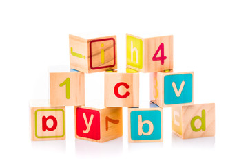 Toy cubes. Baby collection. ABC letters made from baby toys
