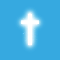 Fototapeta premium Shining white cross on transparent background. Glowing saint cross. Vector illustration