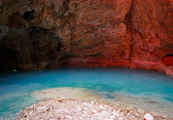 Pyatigorsk , Russia - January 04.2019:  Failure, mountain grotto, lake