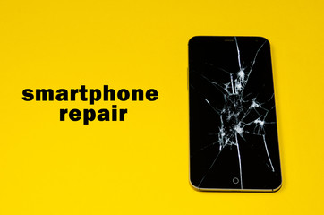 smartphone on a yellow background. copy space for text