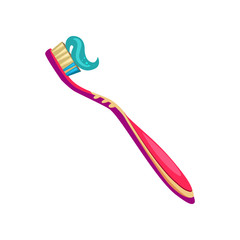 Pink toothbrush illustration. Bathroom, hygiene, brush. Dental care concept. Vector illustration can be used for topics like stomatology, hygiene, daily routine