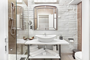 Luxury Modern contemporary interior bathroom with sink and mirro