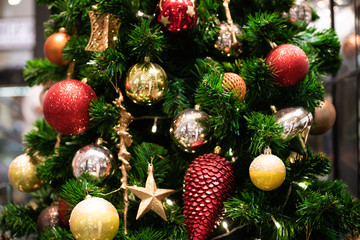 Colorful decoration on christmas tree new year concept