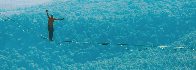 Highline in the mountains.
