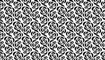 Flower geometric pattern with roses. Seamless vector background. White and black ornament. Ornament for fabric, wallpaper, packaging, Decorative print