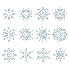 Fototapeta na wymiar Snowflakes icon collection. Graphic modern blue ornament.