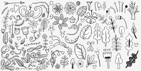 Set of colorful ornaments on white. Hand drawn ornate elements with abstract patterns on isolation background.
