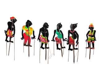 A group of Thai traditional shadow puppet (Nang Talung) isolated on white background. 