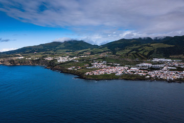 Aerial view of San Miguel island and coastline of Atlantica, Azores - Portugal.