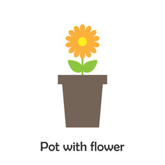 Pot with flower in cartoon style, spring card for kid, preschool activity for children, vector illustration