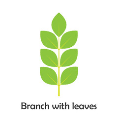 Branch with leaves in cartoon style, spring card for kid, preschool activity for children, vector illustration