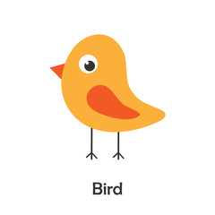 Bird in cartoon style, spring card for kid, preschool activity for children, vector illustration