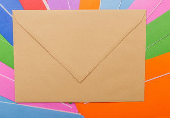 Many postal color envelopes.Background of beautiful envelopes for designers.