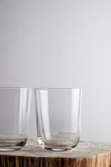 Giass on a wood table.