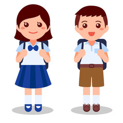 Cute thai student on white background. Flat cartoon vector illustration