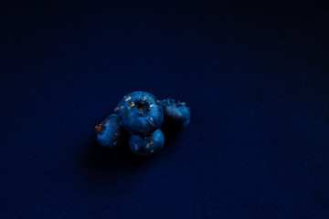 juicy summer berry is blueberries with drops of honey on a blue background