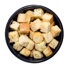 crackers in round bowl isolated on white bckground