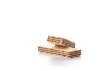 Wafer chocolate dessert isolated on white background.