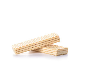 Multi-layered waffles with white creamy filling isolated on white background.