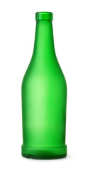 Front view of empty green matt bottle