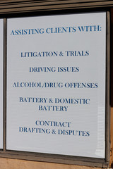 Law office advertisement with offenses the lawyer specializes in I