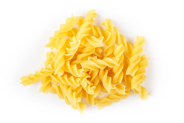 spiral pasta on white background