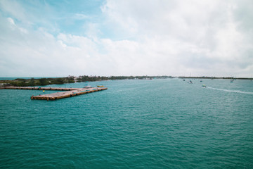 Isla Mujeres seen from the ferry, Cancun, Mexico.