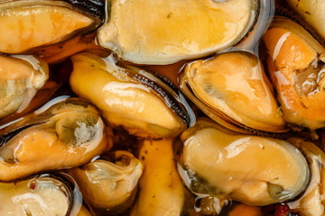 canned mussels closeup