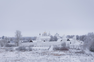 Panorama of Suzdal in the winter afternoon.