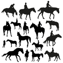 set horses silhouettes isolated on white background