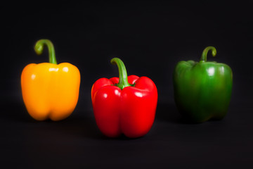 Multicolored peppers on a black background