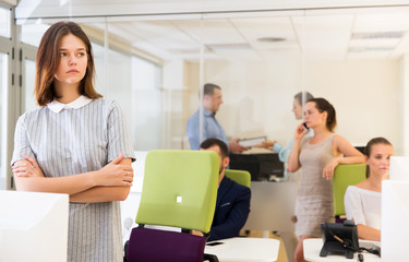 Fototapeta premium unhappy girl in modern open plan office