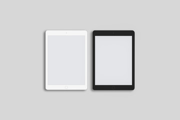 Realistic tablet pc computer with blank screen on soft gray background. 3D rendering