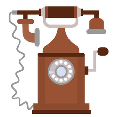 Old brown telephone flat illustration on white