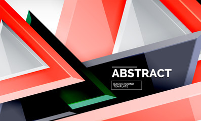 Triangles repetiton geometric abstract background, multicolored glossy triangular shapes, hi-tech poster cover design or web presentation template with copy space