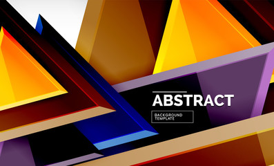 Triangles repetiton geometric abstract background, multicolored glossy triangular shapes, hi-tech poster cover design or web presentation template with copy space