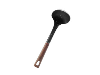 Kitchen utensils plastic soup ladle for soup with a wooden handle isolate on a white background.