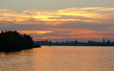 Fototapeta premium Sunset river horizon on river in Ukraine