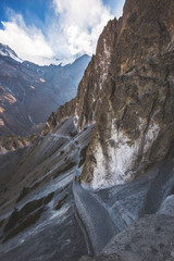 Himalayan Mountains of Nepal. Trail to Tilicho Lake, Annapurna circuit trek