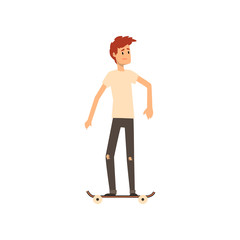 Young man skateboarding, sport and physical activity concept cartoon vector Illustration on a white background