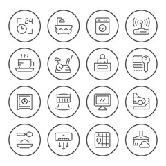 Set round line icons of hotel